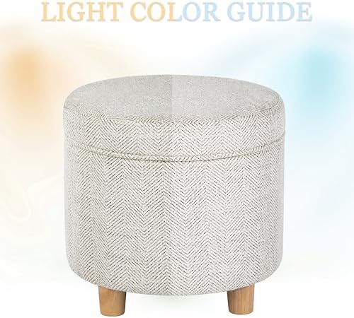 HomePop 19" Round Storage Ottoman - Cream Chevron Woven