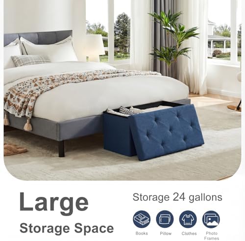 DUMOS 30 Inch Foldable Storage Ottoman Bench, Large Ottoman with Storage