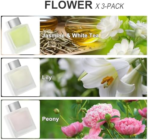 3-Pack Reed Diffuser, Jasmine White Tea/Lily/Peony Scented Oil