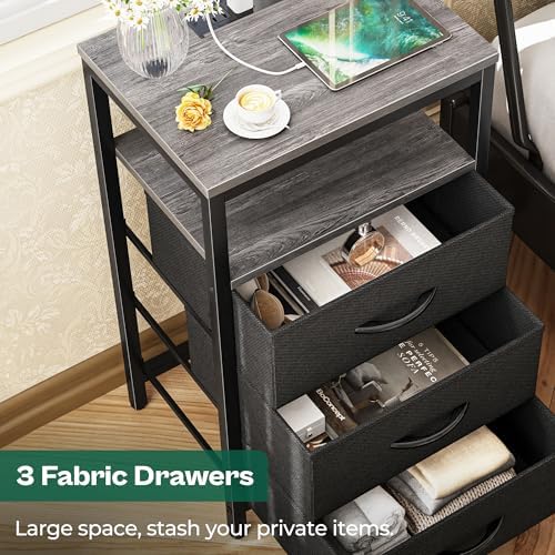 Huuger Nightstand with Charging Station, 27.6 Inch Bedside Table,Side Table