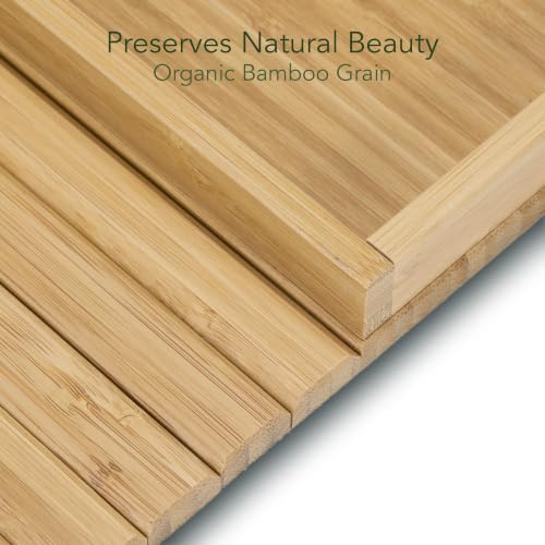 DETOR Couch Tray with Spacious 12.4" x 5.4" Storage Box, Natrual Bamboo Finish, Enhanced Non-Slip Felt Bottom, Sturdy Bamboo Slats, Fits Armrests 6" and Wider