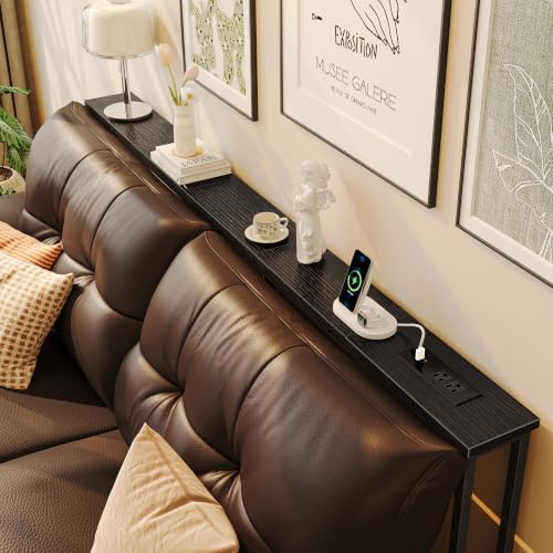 Huuger 70.8 Inch Console Table, Skinny Sofa Table with Charging Station