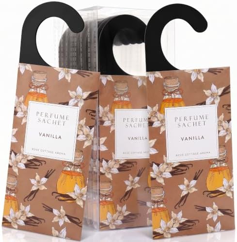 Large 12 Packs Vanilla Hanging Scented Sachets Long-Lasting Closet Deodorizer Air Freshener Fabric Refresher Odor Eliminator for Drawer Home Fragrance Gift Set