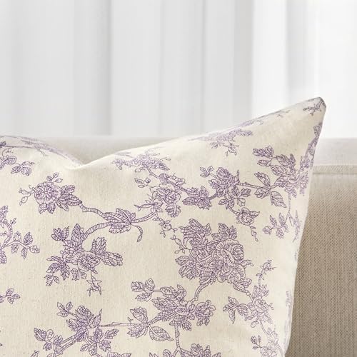 2 Pack French Floral Throw Pillow Covers 22x22in, Purple/Cream