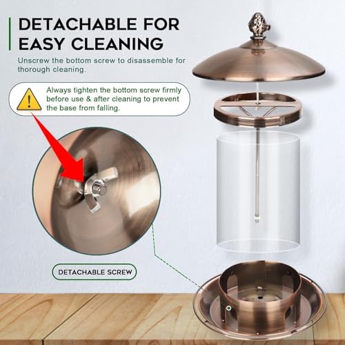 Gbekery Metal Bird Feeders for Outdoors Hanging, 360° Feeding Tray, Copper