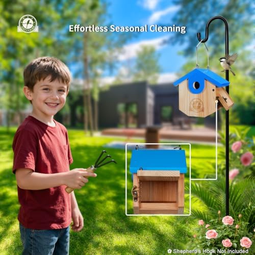 SISTERBIRD Wren Bird Houses for Outside, Bird House Warming Gifts, Blue
