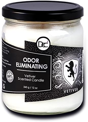 Vetiver Odor Eliminating Highly Fragranced Candle - Eliminates 95% of Pet, Smoke, Food, and Other Smells Quickly - Up to 80 Hour Burn time - 12 Ounce Premium Soy Blend