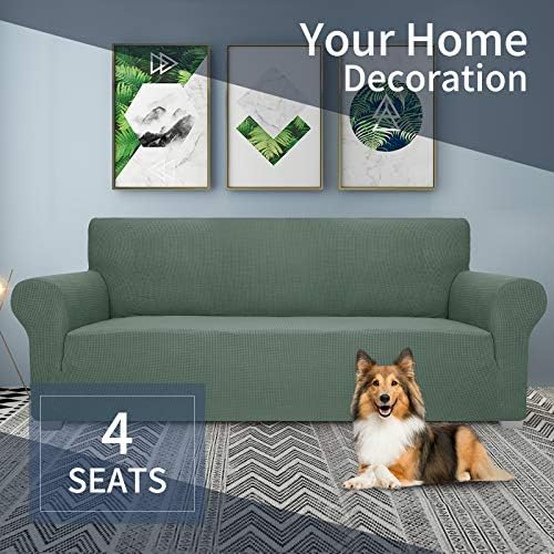 JIVINER High Stretch Couch Covers for 3 Cushion Couch 1-Piece Extra Large Sofa Covers with Elastic Bottom Anti Slip Elastic Sofa Slipcover Furniture Protector for Pets (XL Sofa, Pea Green)