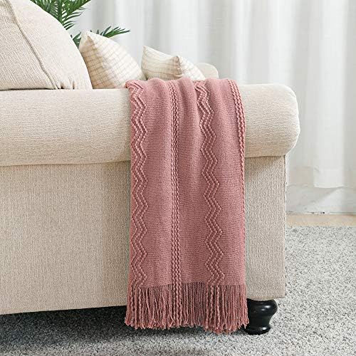 BOURINA Coral Pink Throw Blanket 60x80 Inch Knitted Soft Throw Sofa Blanket