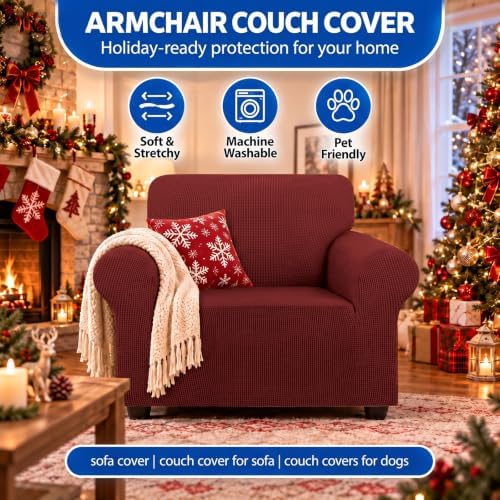 KEKUOU Stretch Chair Sofa Slipcover, Single Couch Cover,Dark Red