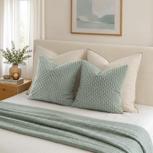 MIULEE Decorative Throw Pillow Covers 20x20 Greyish Green Textured Corduroy