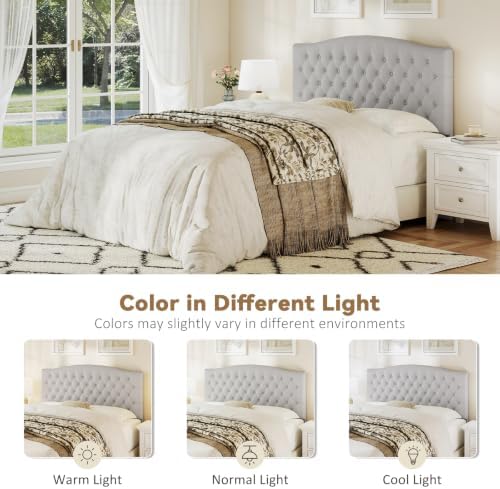 Befurtori Queen Headboard Only, Velvet Classic Tufted Design, Light Gray
