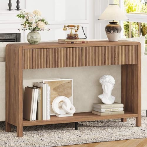FATORRI Console Sofa Table for Entryway, 47.2 Inch Wood Foyer Tables for Living Room, Farmhouse Couch Table behinde Sofa with 2 Drawers for Hallway Storage, Walnut