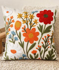 Embroidered Throw Pillow Cover 18x18 Inch, Flower Cluster
