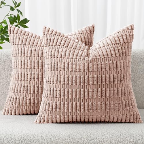 MIULEE Corduroy Decorative Throw Pillow Covers 20x20 Pink Pack of 2