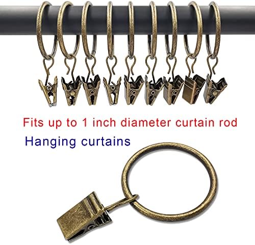 100 Pack Metal Curtain Rings with Clips, 1.26 in ID, Bronze