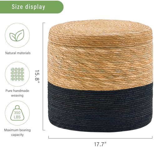 18'' Boho Pouf Storage Ottomans Natural Straw Rustic Handmade Lounge Pouffe