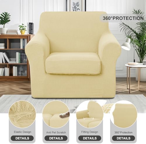2 Pieces Stretch Chair Cover For Sofa Slipcover, 1 Seat, Beige