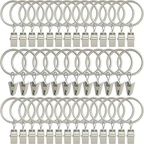 40 Pack Metal Curtain Rings with Clips, 1.26 in ID, Matte Silver