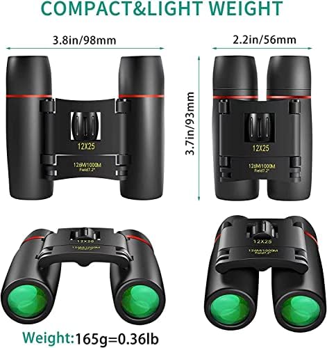 POLDR 12X25 Small Pocket Binoculars Compact for Adults