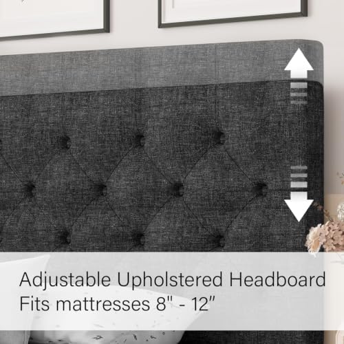 HOMBCK Queen Bed Frame with Adjustable Headboard, Dark Grey