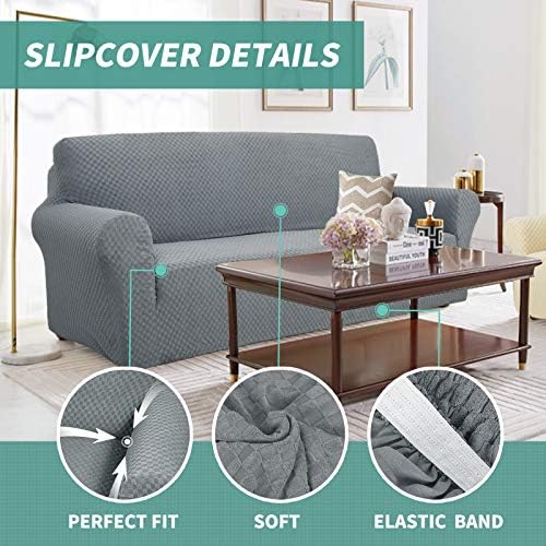YEMYHOM Couch Cover Latest Jacquard Design High Stretch Sofa Chair Covers for Living Room, Pet Dog Cat Proof Armchair Slipcover Non Slip Magic Elastic Furniture Protector (Chair, Light Gray)