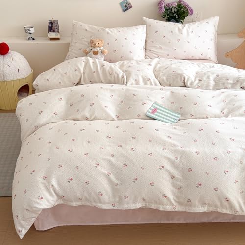 Floral Twin Duvet Cover Set Cotton Double Gauze Comforter Cover Twin Boho Chic Vintage Patterned Duvet Cover Set with Zipper Farmhouse Cottage Bedding Set for Girls Duvet Protector
