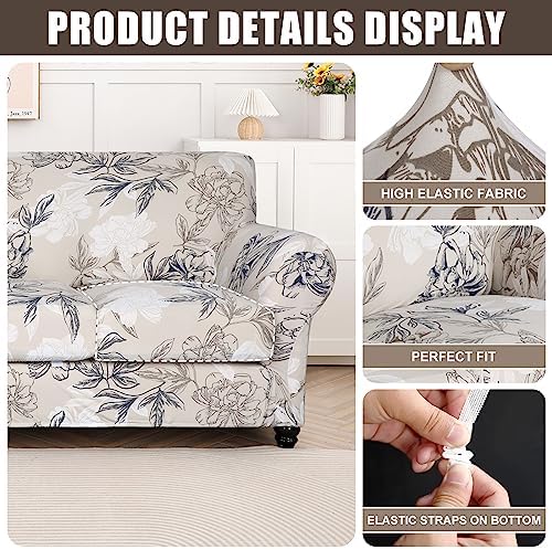 SearchI Stretch Sofa Cover Printed Couch Cover, Floral Pattern 3 Pieces Loveseat Slipcover with 2 Separate Cushion Cover, Washable Furniture Protector for Living Room(Loveseat, Flower Shadow)