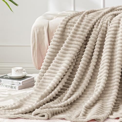 BEDELITE 3D Ribbed Linen Fleece Throw Blanket for Couch, 50x60 Inch