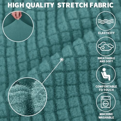 JIVINER Super Stretch Chair Slipcovers with Arms 1-Piece Jacquard Small Checks Living Room Armchair Covers Soft Anti Slip Sofa Couch Furniture Protector for Kids Pets (Chair, Blakish Green)