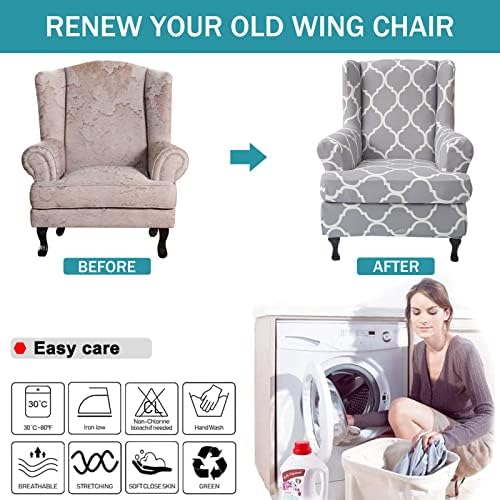 NILUOH Wingback Chair Covers 2-Piece, Armchair Slipcovers for Living Room
