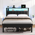 OLEVS Full Bed Frame with LED Lights & Charging Station Modern Platform Bed