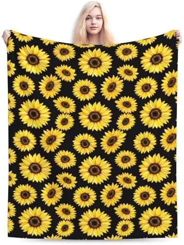Hipster Golden Sunflowers Fleece Throw Blanket Ultra Soft Cozy Decorative Flannel Blanket for Home Bed Couch Chair Travel 50x40in