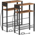 HOOBRO Small Narrow Side Table with Charging Station Set of 2, Skinny End Table for Small Spaces, Slim Nightstand with USB Ports Outlet, Sofa Beside Table with Storage Shelf BF102UBZP201