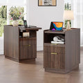 iPormis Fluted Narrow End Table Set of 2 with Charging & 2 Drawers, Walnut
