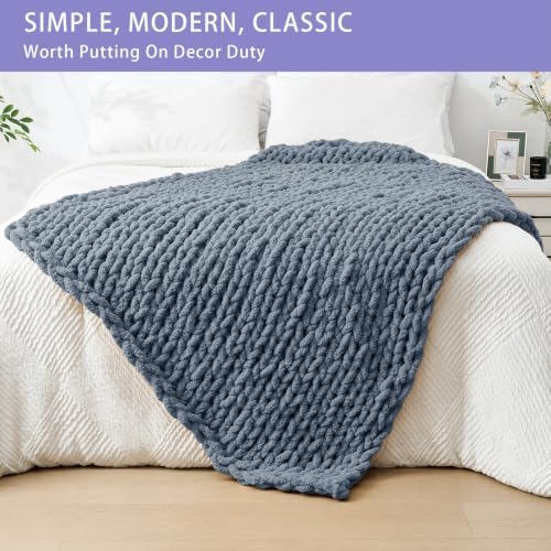 Bigacogo Chunky Knit Throw Blanket for Couch, 40x60 inches, Cold Sea Blue