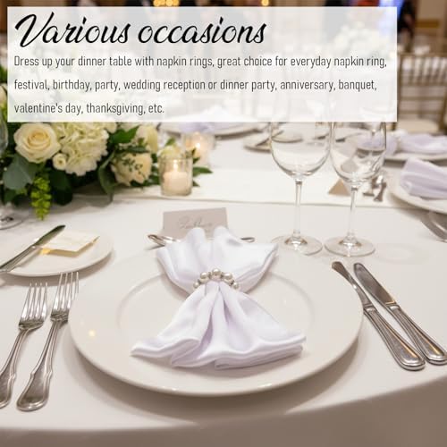 12 PCS Pearl Napkin Rings, White Napkin Rings Buckles for Table, Beaded Pearl Napkins Ring Holders for Wedding Table Decor, Formal Dinner