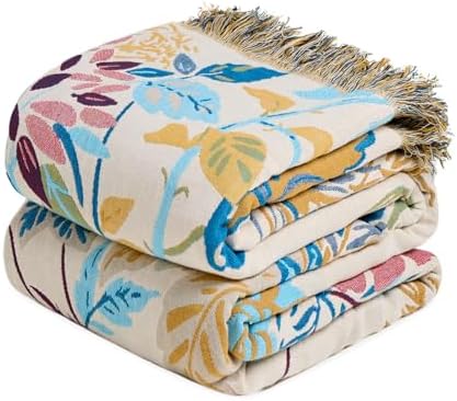 MSGKV Boho Throw Blanket 50"x60" 100% Cotton Throw for Couch Sofa Bed