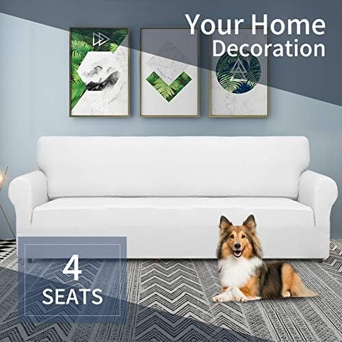 JIVINER High Stretch Couch Covers for 3 Cushion Couch 1-Piece Extra Large Sofa Covers with Elastic Bottom Anti Slip Elastic Sofa Slipcover Furniture Protector for Pets (XL Sofa, White)