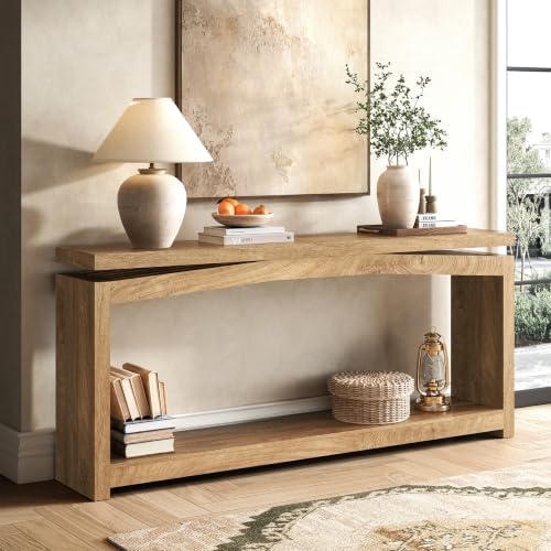 Epecoya 70 Inch Long Console Table for Entryway, Natural Oak Brown