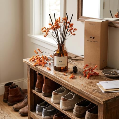WEALD TRIBE Flower Reed Diffuser Set Neroli Scent for Bathroom Accessories Shelf Decor & Air Fresheners, Sticks Defusers with 4.0 fl oz Fragrance Oils & Leaves, House Bedroom Office Decor & Gifts
