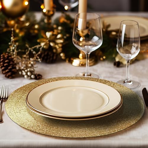 COTTON CRAFT Glitz Handmade Beaded Charger Placemats - Set of 4 - Gold