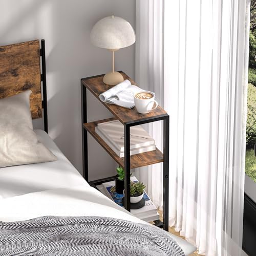 Narrow Side Table, 2-Tier Small End Table, Slim Nightstand