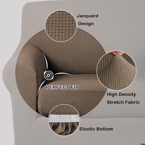 Turquoize 2 Piece Chair Covers Armchair Covers for Living Room Stretch Armchair Slipcovers Soft Chair Cover with Arms Feature Thick Jacquard Fabric, Machine Washable (Chair, Macchiato)