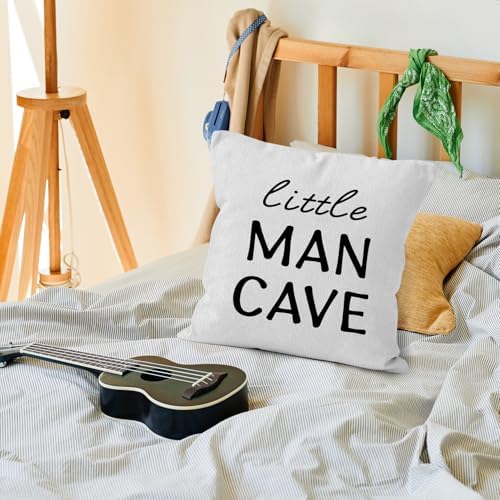 Little Man Cave Throw Pillows Covers, Kids Toddler Decorative Pillows Covers for Playroom Decor, Boys Pillows Covers, Nursery Kindergarten Playroom Decor, Boy Nursery Pillow Covers 18x18