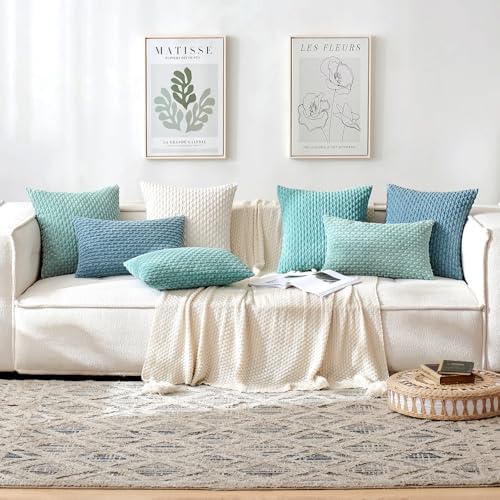 MIULEE Decorative Throw Pillow Covers 18x18 Turquoise Textured Corduroy