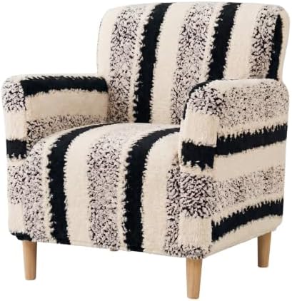 Striped Sherpa Armchair Slipcover, Stretch Plush Pet Friendly Accent Chair Cover with Elastic Bottom, Machine Washable Furniture Protector for Small Banquet Armchair