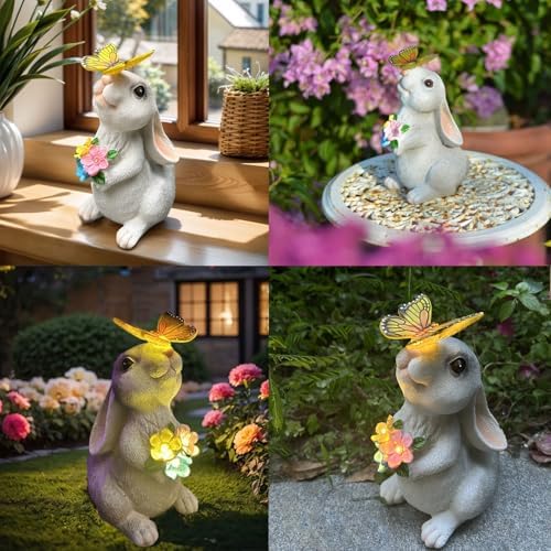 YODY Solar Garden Statues Outdoor Decor Bunny with Butterfly