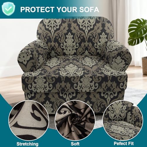 NILUOH 2-Piece T-Cushion Armchair Slipcover, Stretch Chair Cover with Separate Seat Cushion Cover, Soft Washable Furniture Protector for Living Room