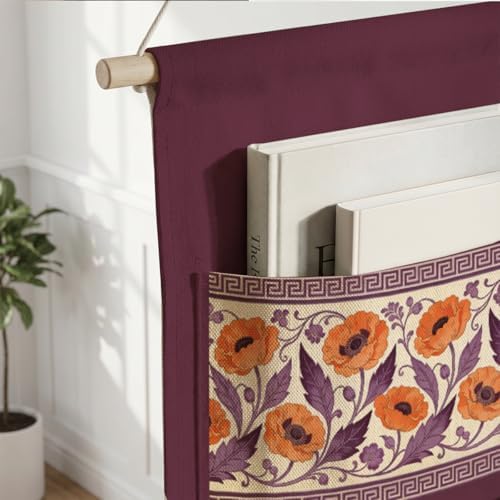 IAXIC Canvas Wall Hanging Organizer with Pockets Fish Extender Hanging Pouch Vintage Floral Door Closet Organizers Fabric Storage Pockets Wall Decoration